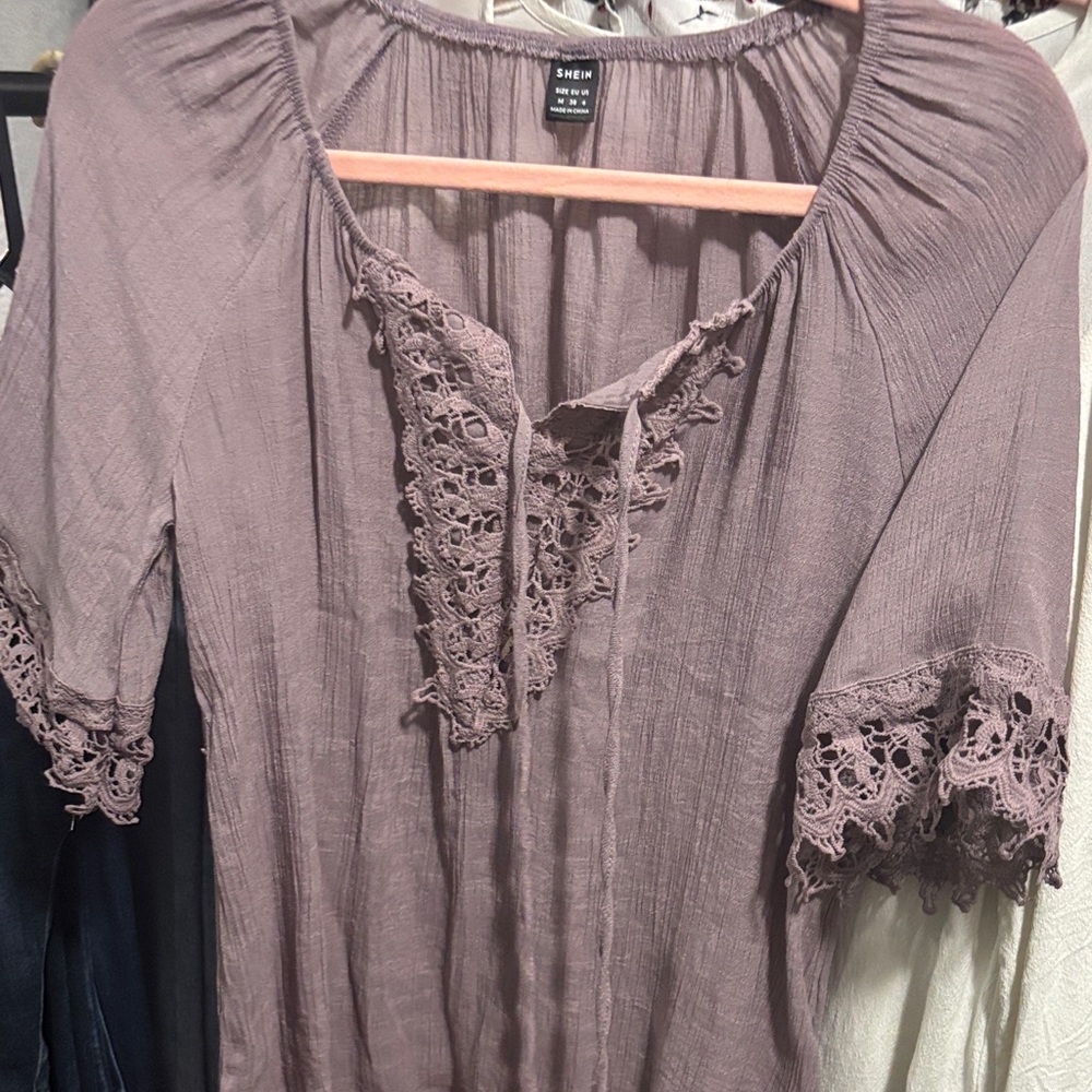 SHEIN Lace Trim Purple Blouse